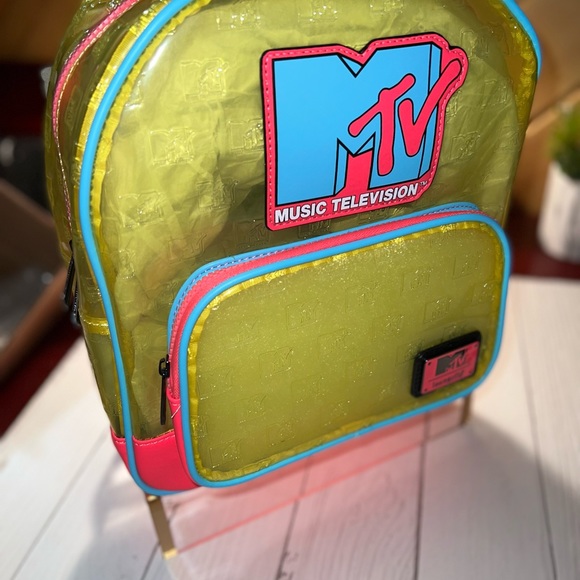 LOUNGEFLY RETRO MTV Clear Backpack NWT NEON PVC - Picture 3 of 7